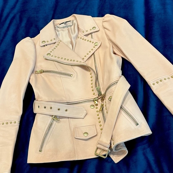 Alexander McQueen Belted Blush Leather Stud Zipper Jacket 40/S - Picture 13 of 14